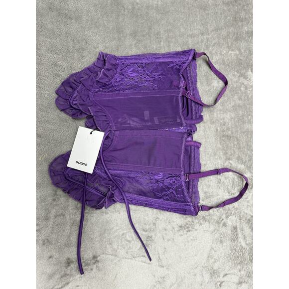 NWT Guizio Aleia Ruffle Lace Corset Top Amethyst Purple Medium Romantic Sheer - Picture 7 of 10